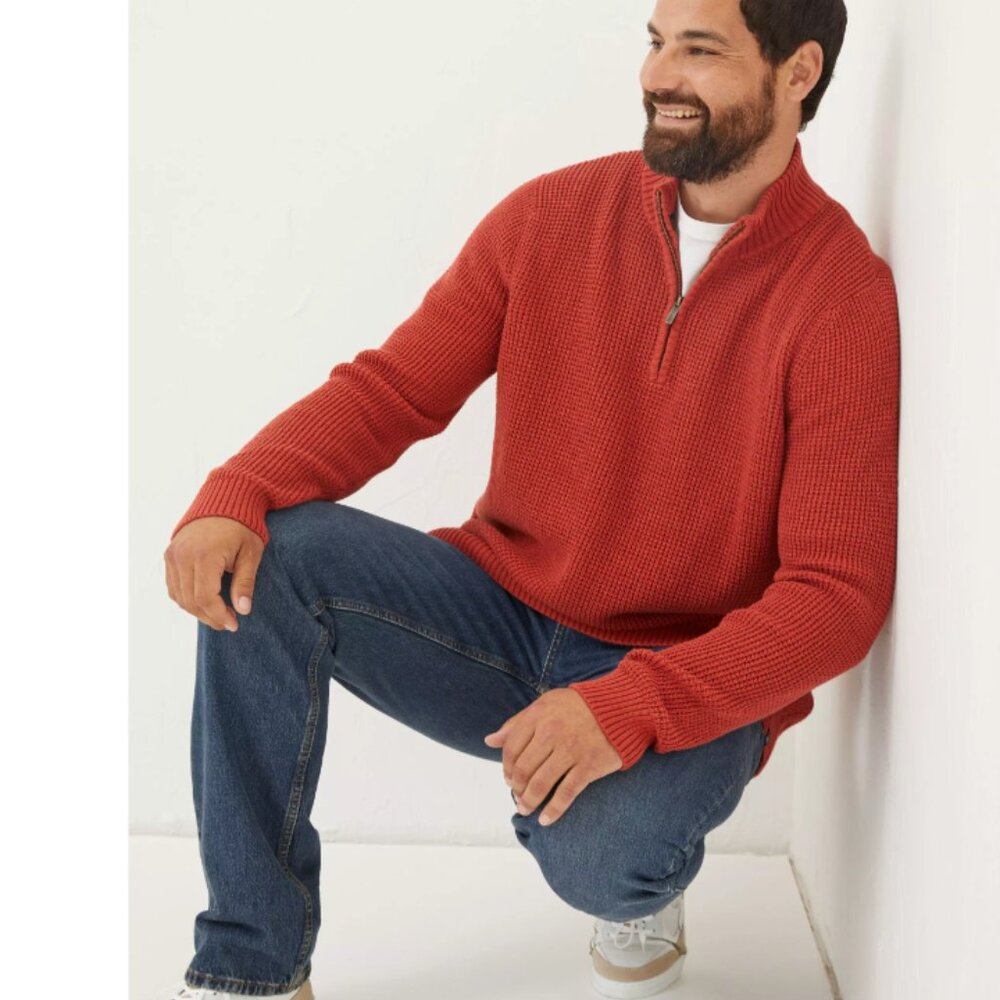Fat Face Mens Pembrey Cotton Half Neck 1/4 Zip Pullover Jumper Sweater XL